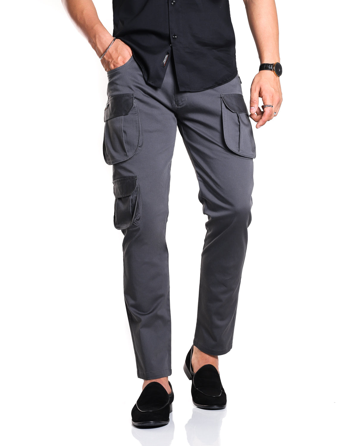 Grey 7-Pocket Cargo Pants