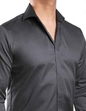 Grey Cut-Away Collar Minimal Shirt (Premium Collection)