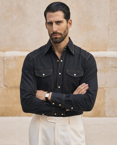 Black 70's Long Collar Vintage Shirt