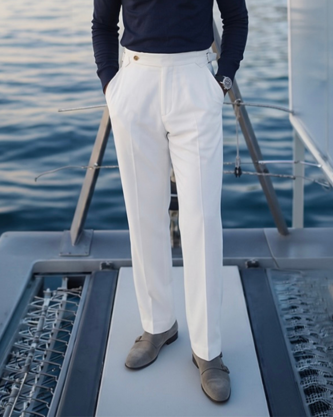 White Italian Trousers (Fit 101 : Tapered Leg - Mid Rise)