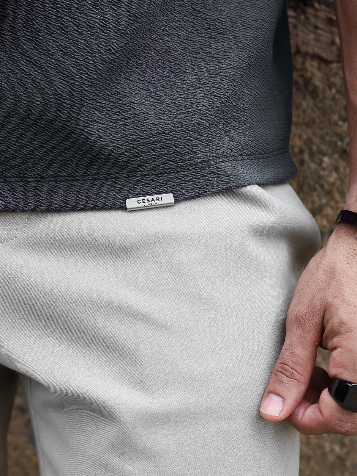 Grey Johnny Collar Textured Polo