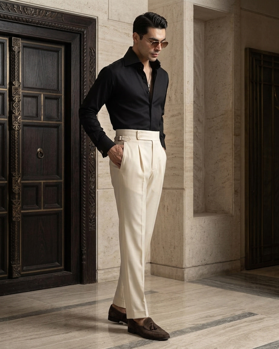 Black High Stand 2-Buttons Cut-away Collar shirt