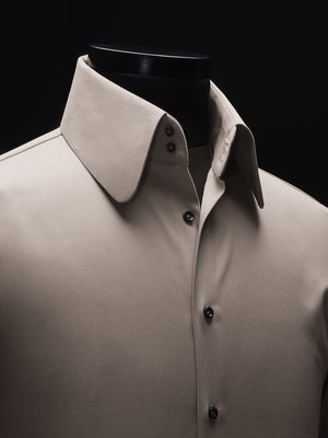 Khaki High Stand Round Point Collar Shirt