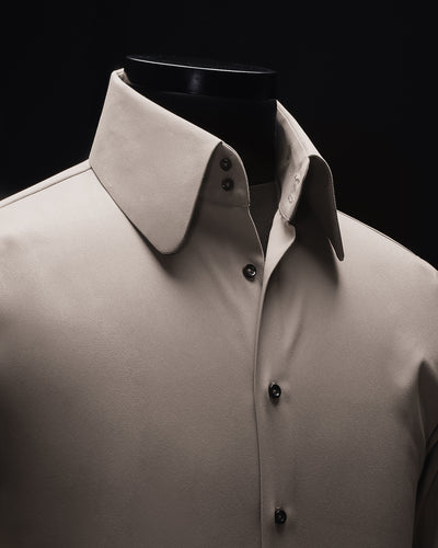 Khaki High Stand Round Point Collar Shirt