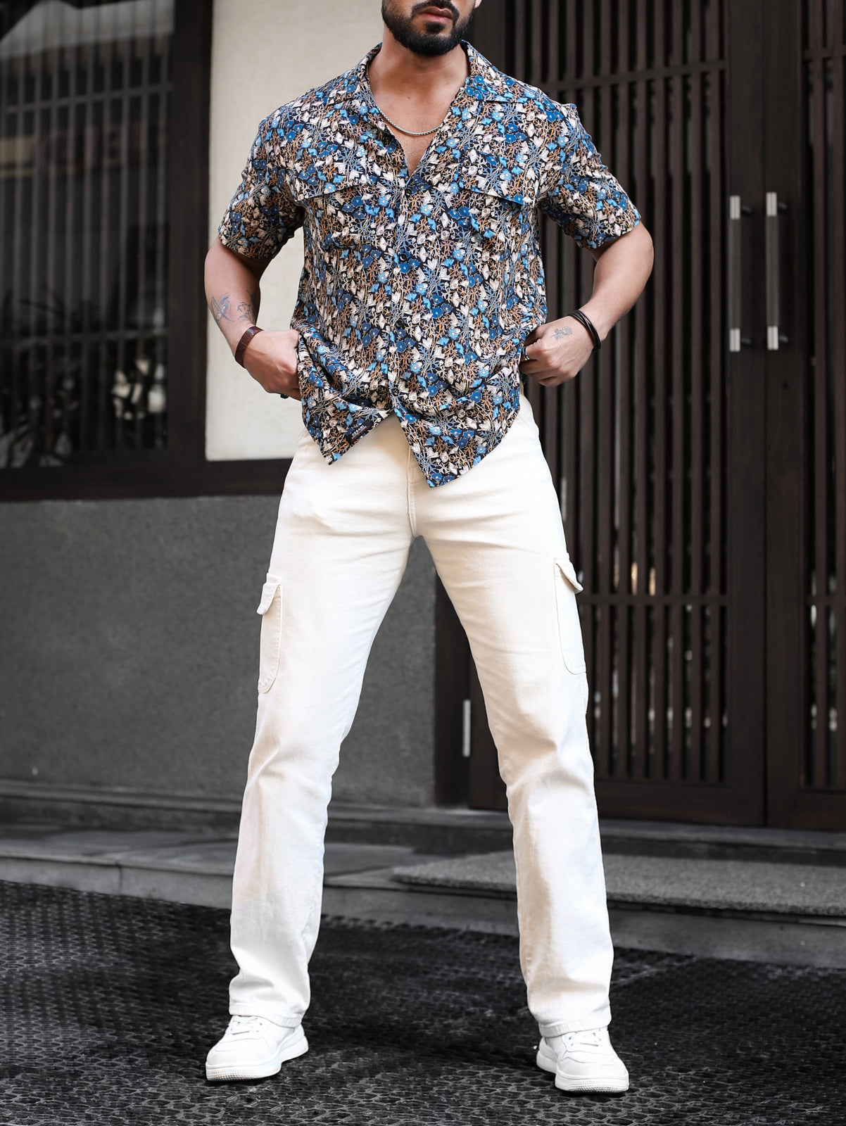 Knight Blue Multicolor Pockets Shirt