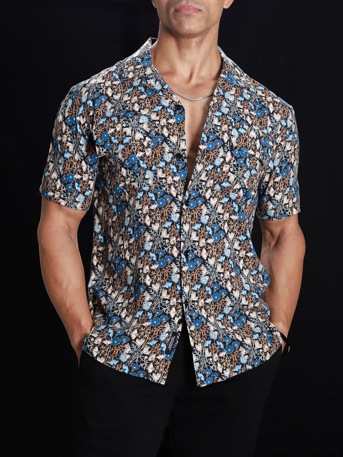 Knight Blue Multicolor Pockets Shirt
