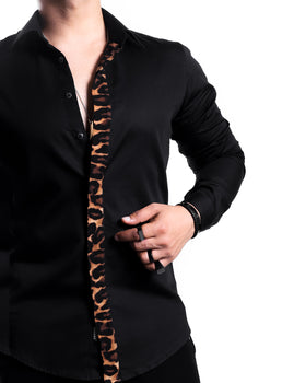 L4 Queen of Leopard Placket Black Shirt (STUDIO COLLECTION)