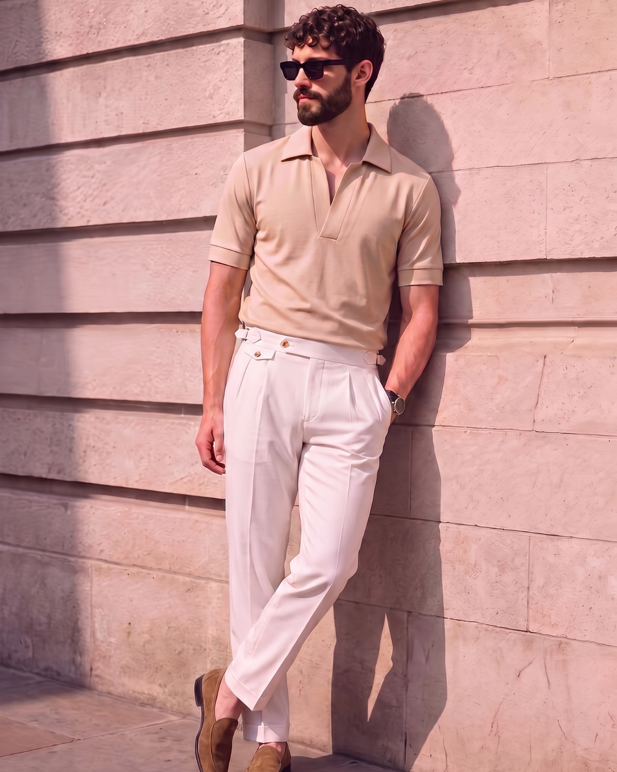 Marfil Beige Seamless Placket Polo (Half/Full Sleeves)