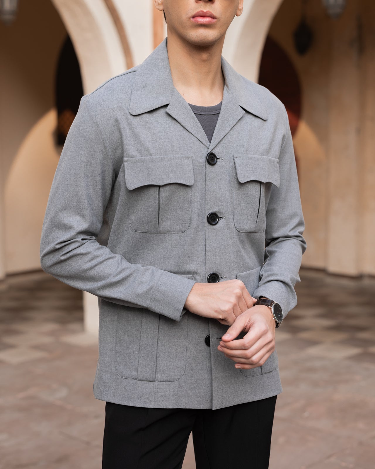 Melange Grey Safari Overshirt