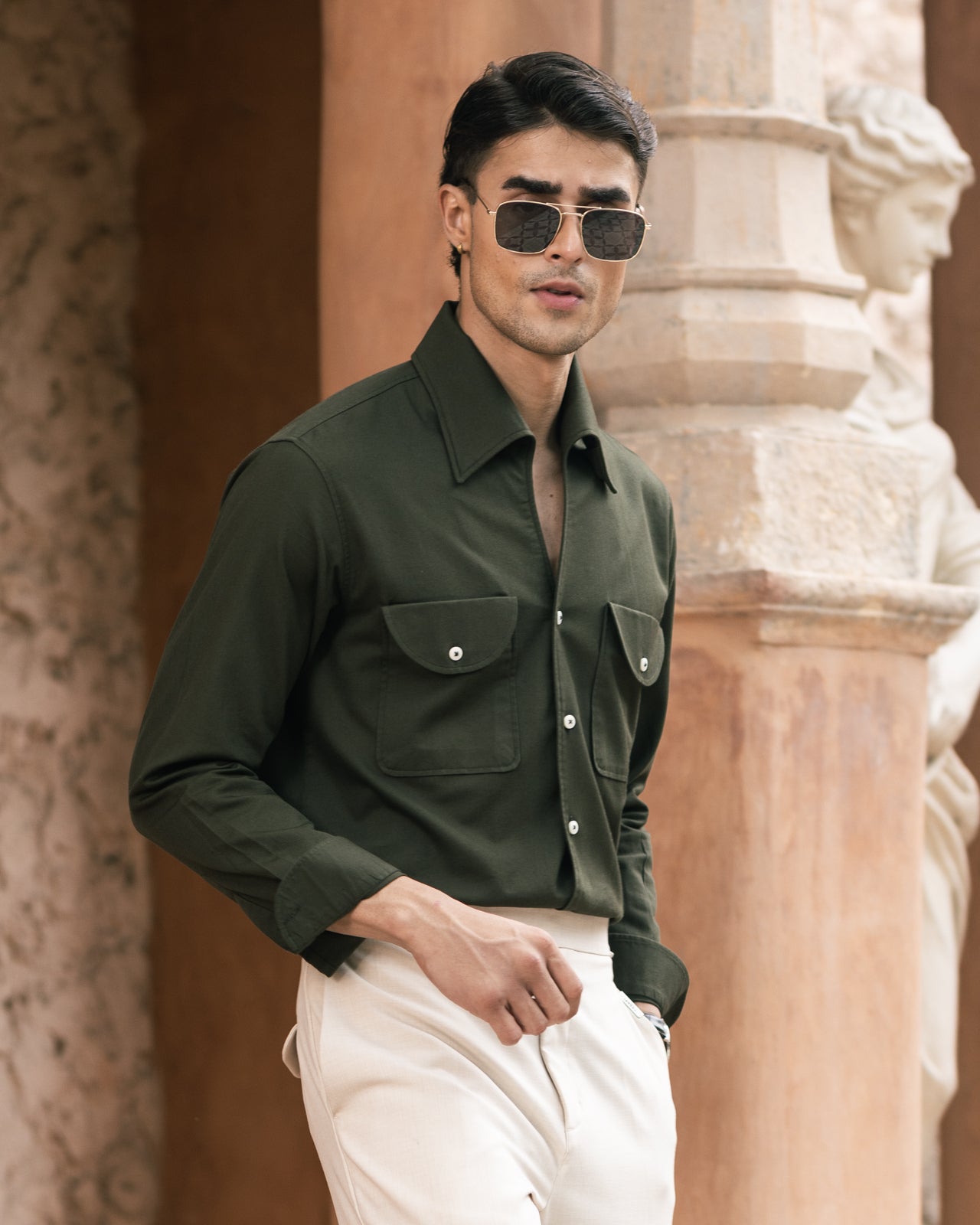 Military Green Cooper Collar Shirt