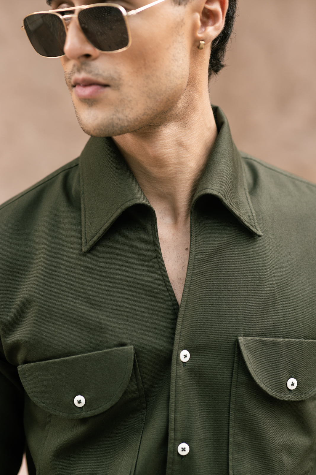 Military Green Cooper Collar Shirt