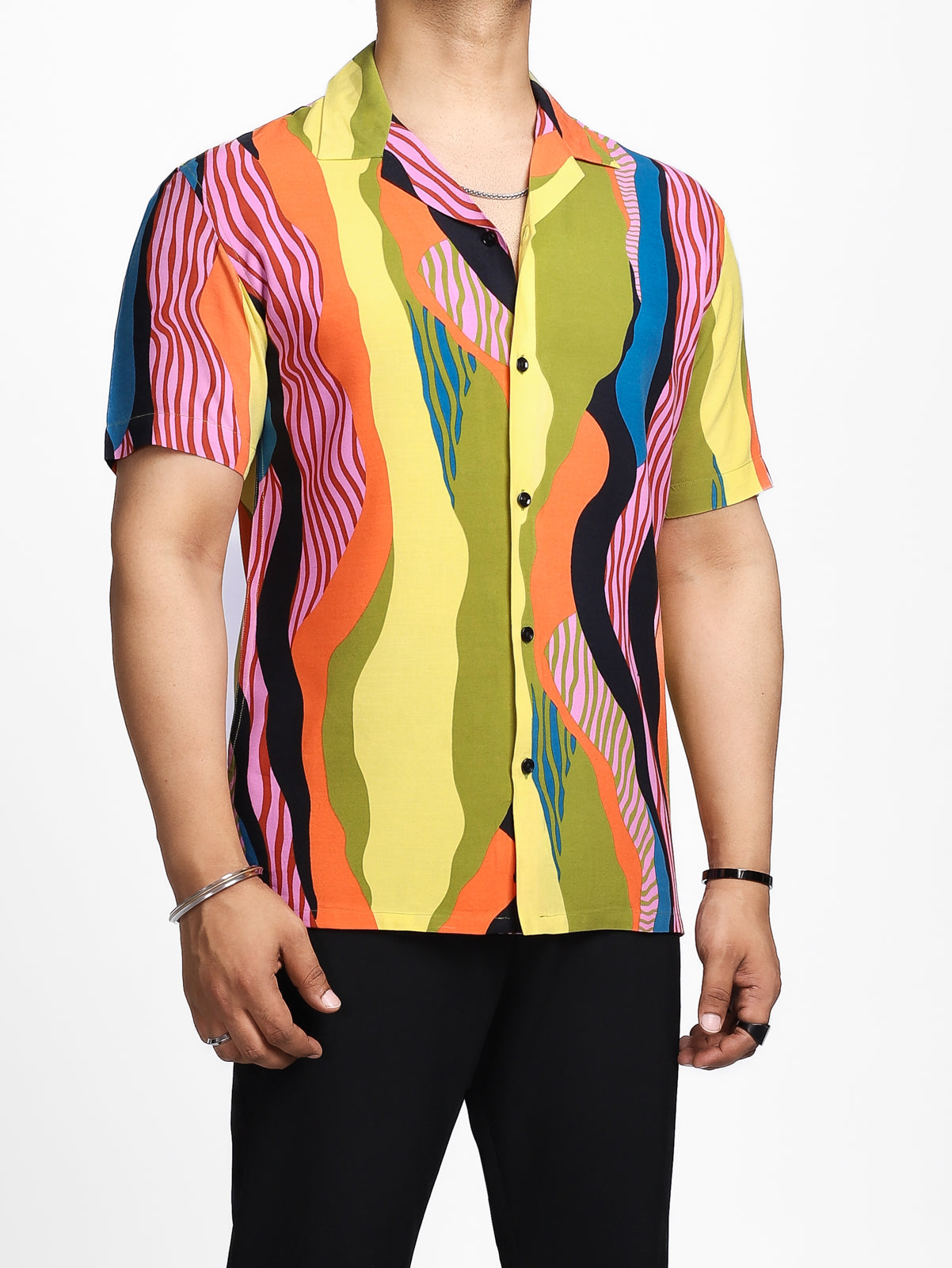 Multicolor Abstract Print Cuban Shirt