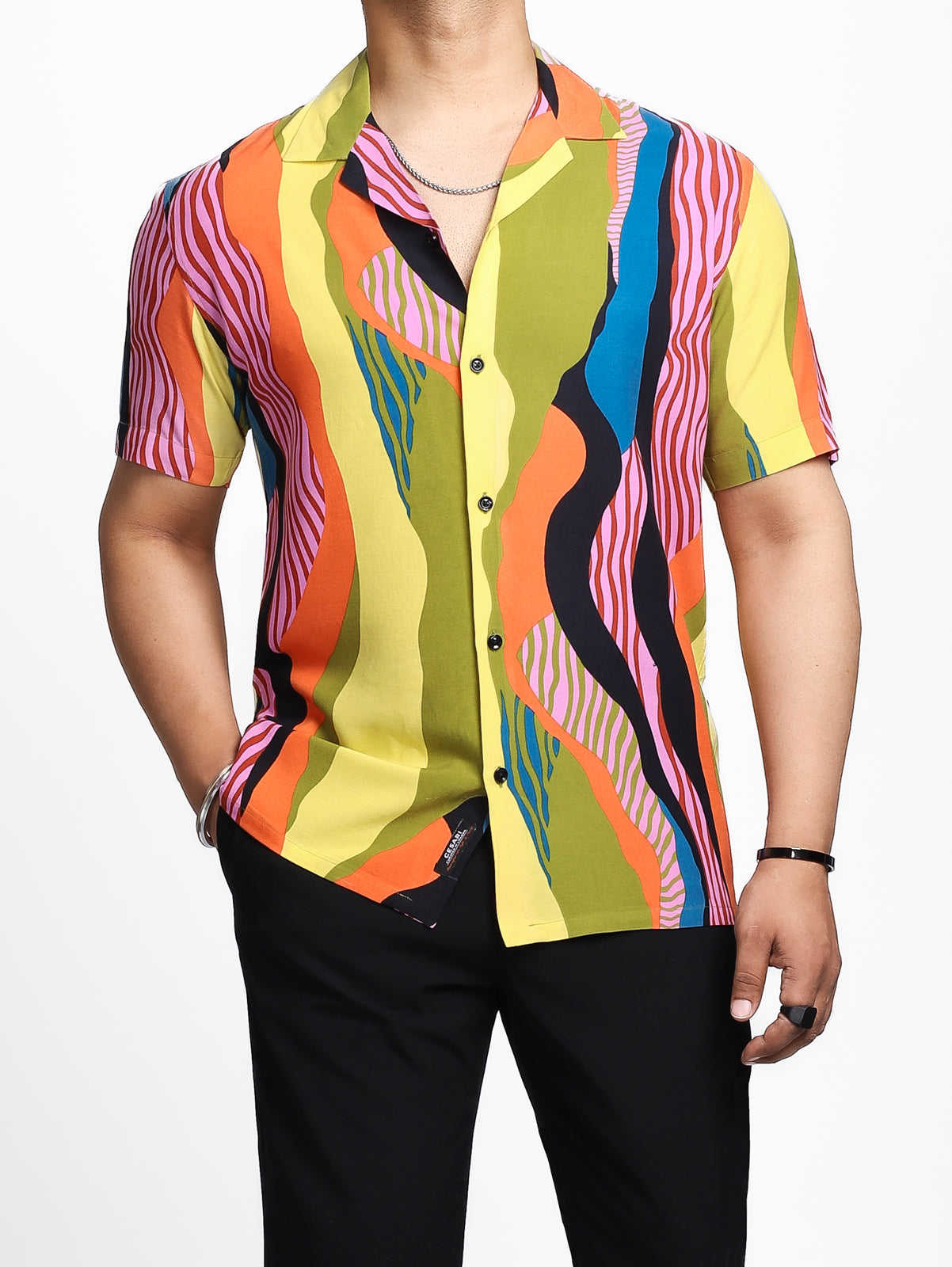 Multicolor Abstract Print Cuban Shirt