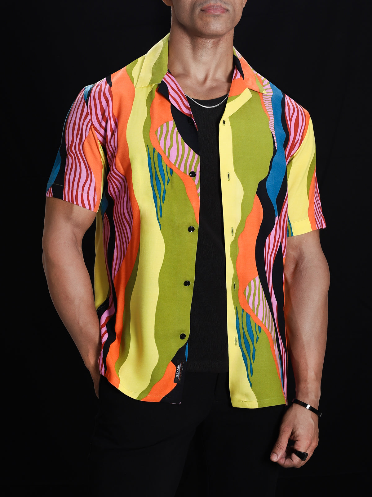Multicolor Abstract Print Cuban Shirt