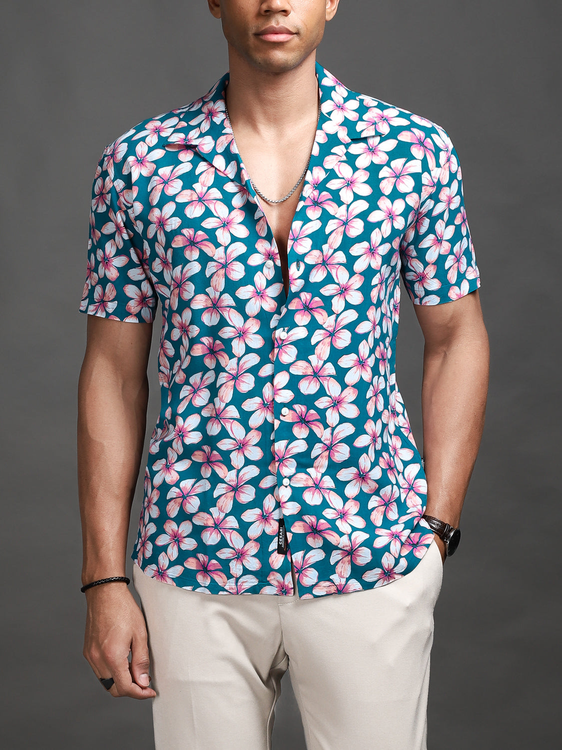 Mystic Blue Floral Cuban Shirt