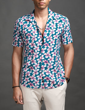 Mystic Blue Floral Cuban Shirt