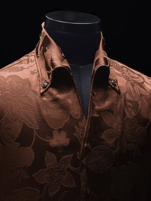 Mud Brown Floral Jacquard Cooper Collar Shirt