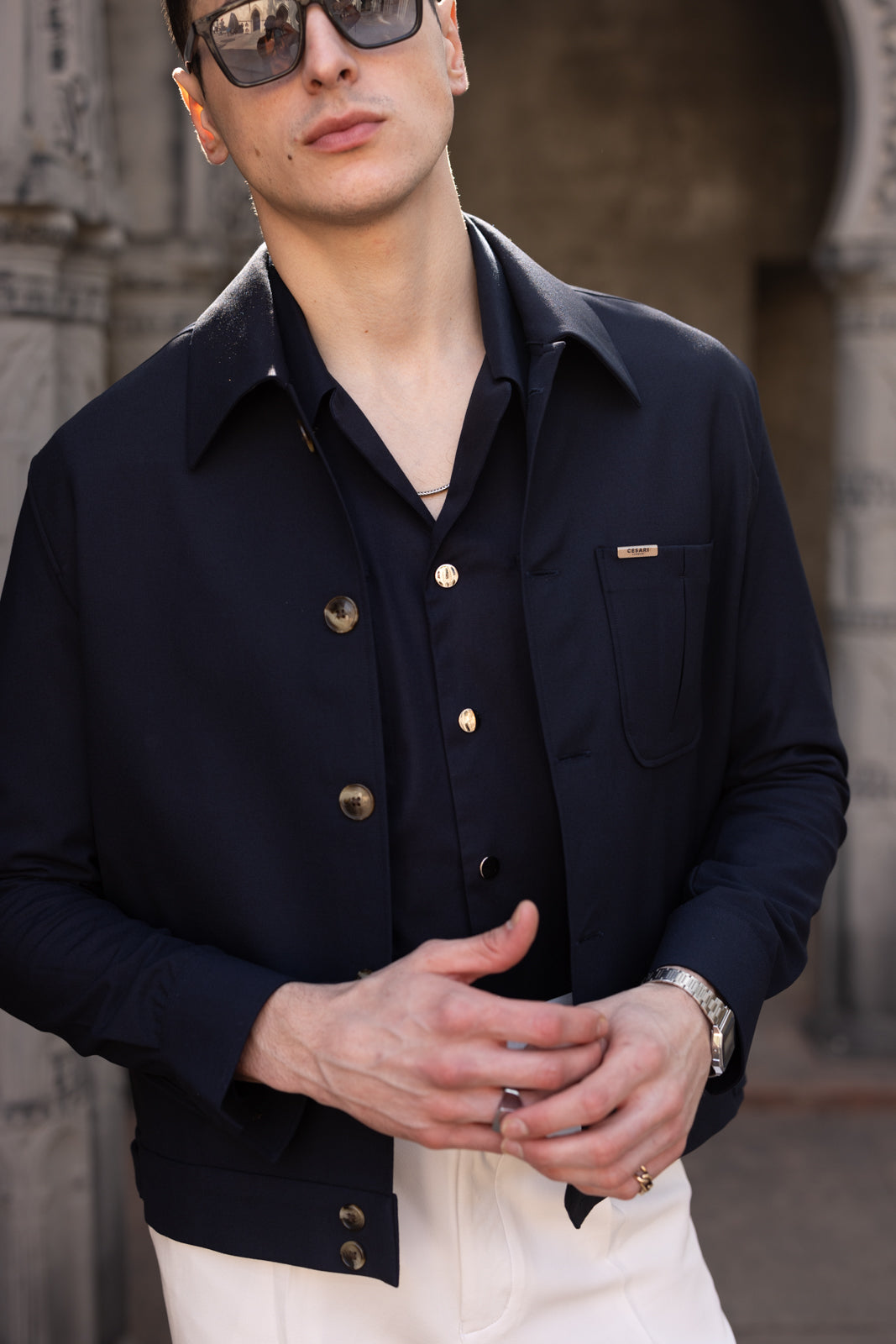 Navy Tailored Trucker Shacket