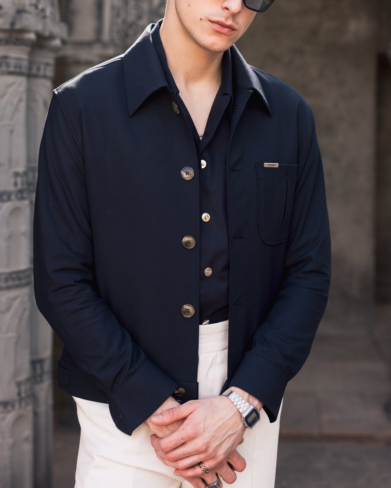 Navy Tailored Trucker Shacket