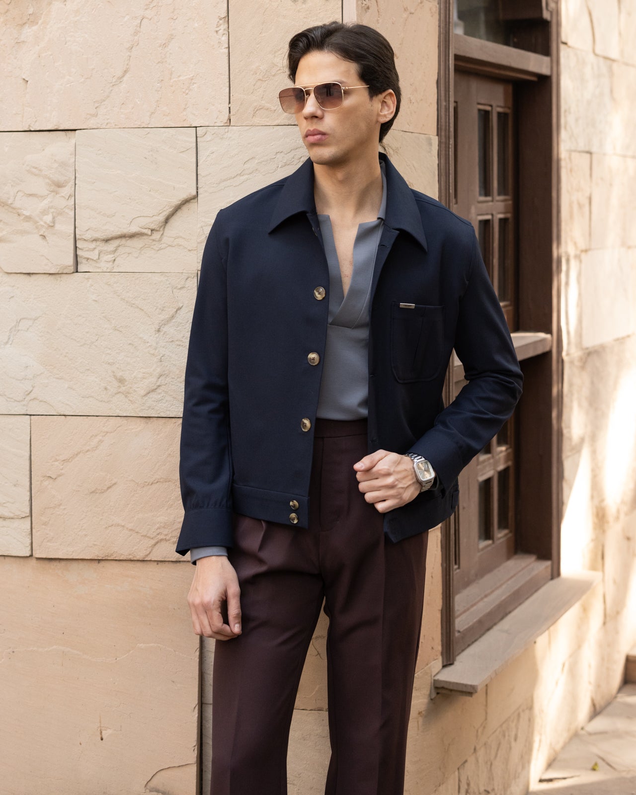 Navy Tailored Trucker Shacket