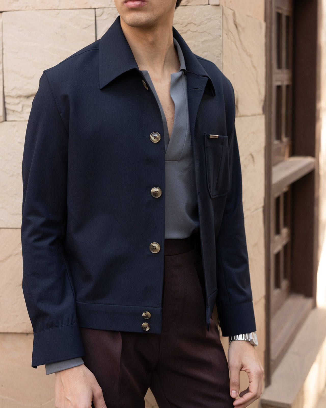 Navy Tailored Trucker Shacket