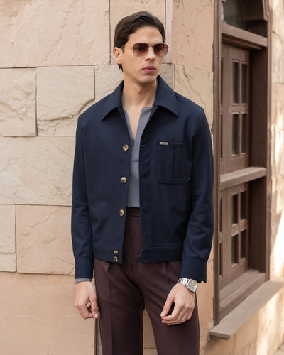 Navy Tailored Trucker Shacket