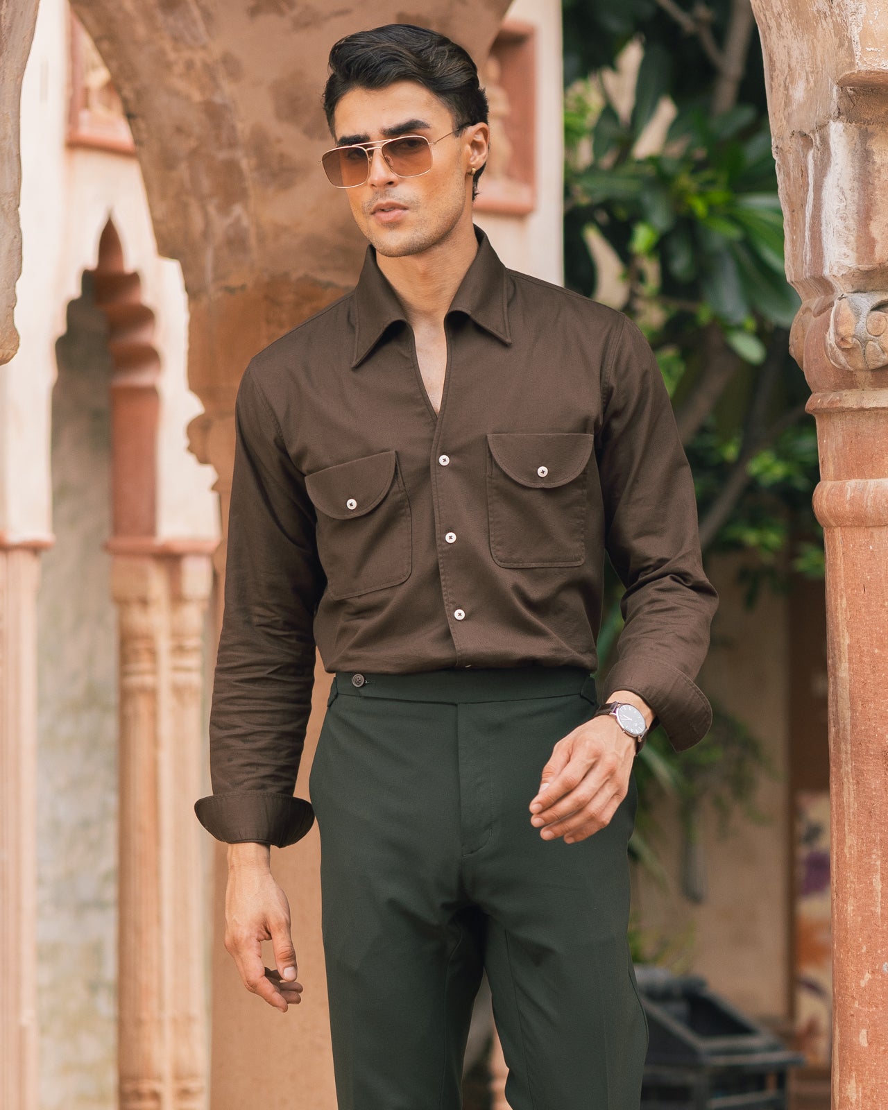 Olive Brown Cooper Collar Shirt