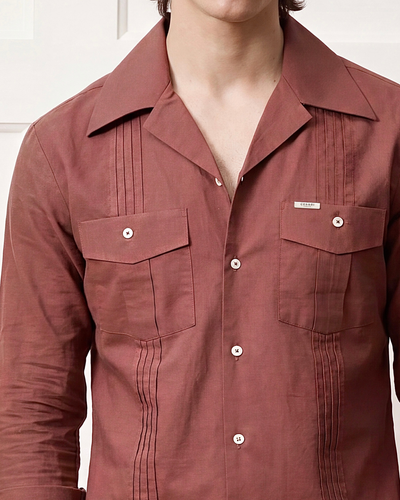 Pantone Rust Pleated Cuban Shirt