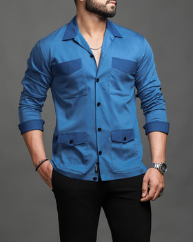 Persian Blue Quad Pockets Stretch Shirt