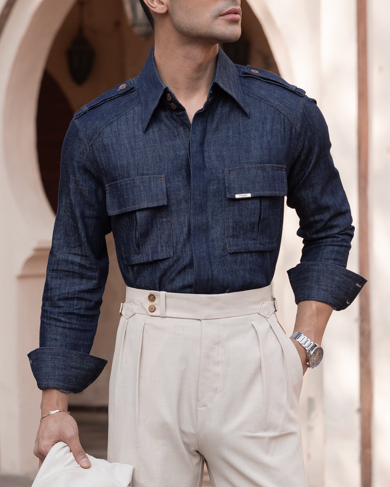 60’s Raw Denim Topstitched Field Shirt