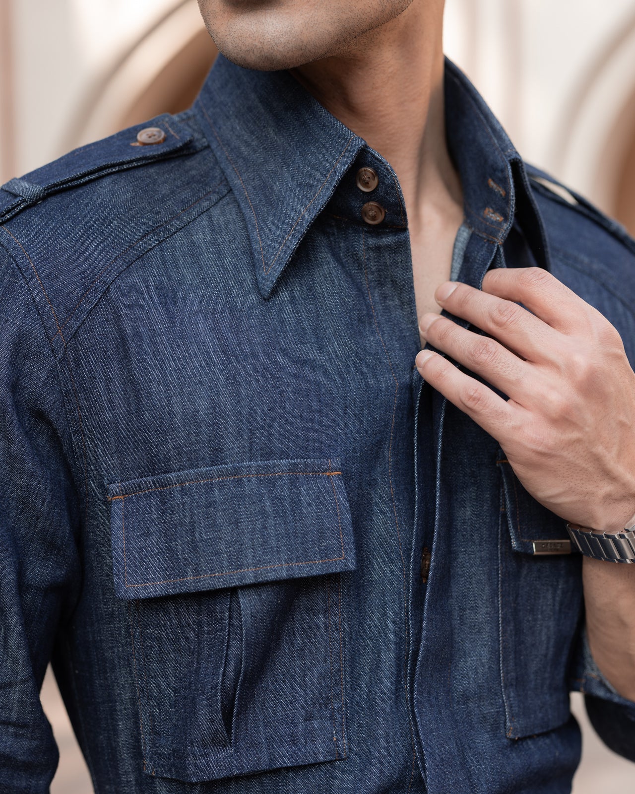 60’s Raw Denim Topstitched Field Shirt