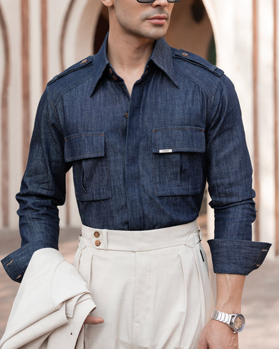 60’s Raw Denim Topstitched Field Shirt