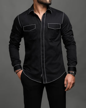 Rich Black Topstitched Shirt (Studio Collection)