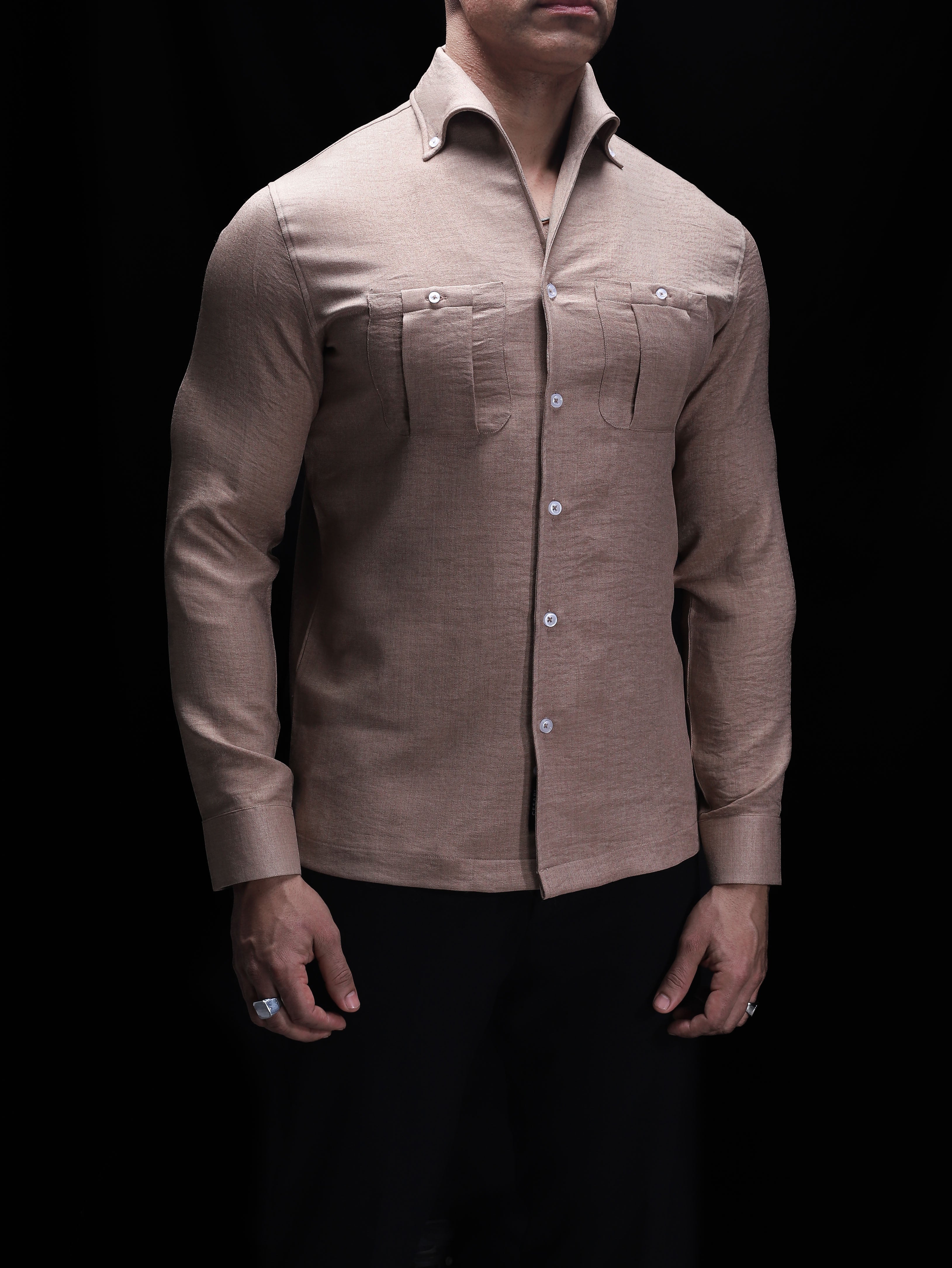 Sand One Piece Button-Down Cut Away Collar Shirt