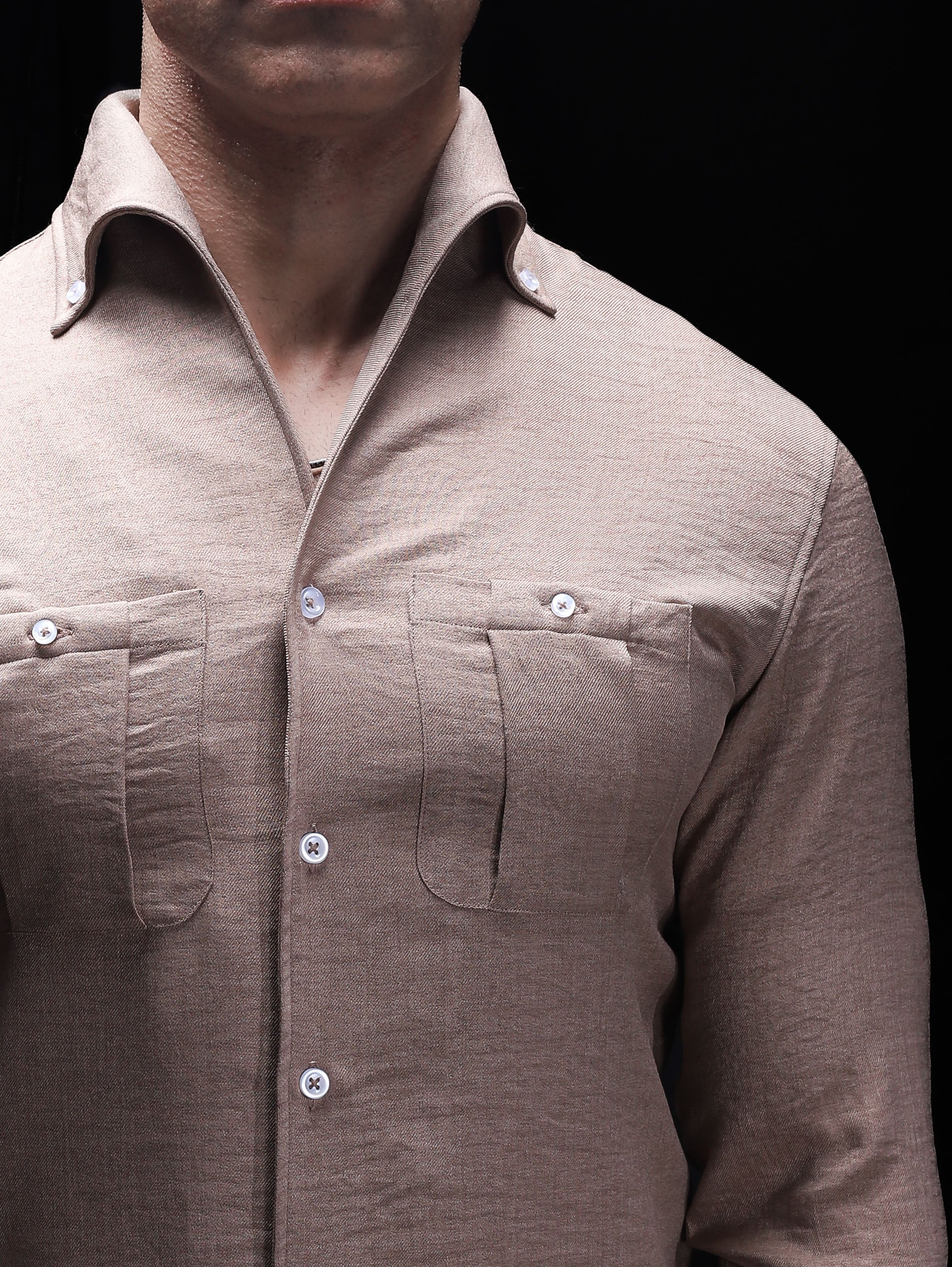 Sand One Piece Button-Down Cut Away Collar Shirt