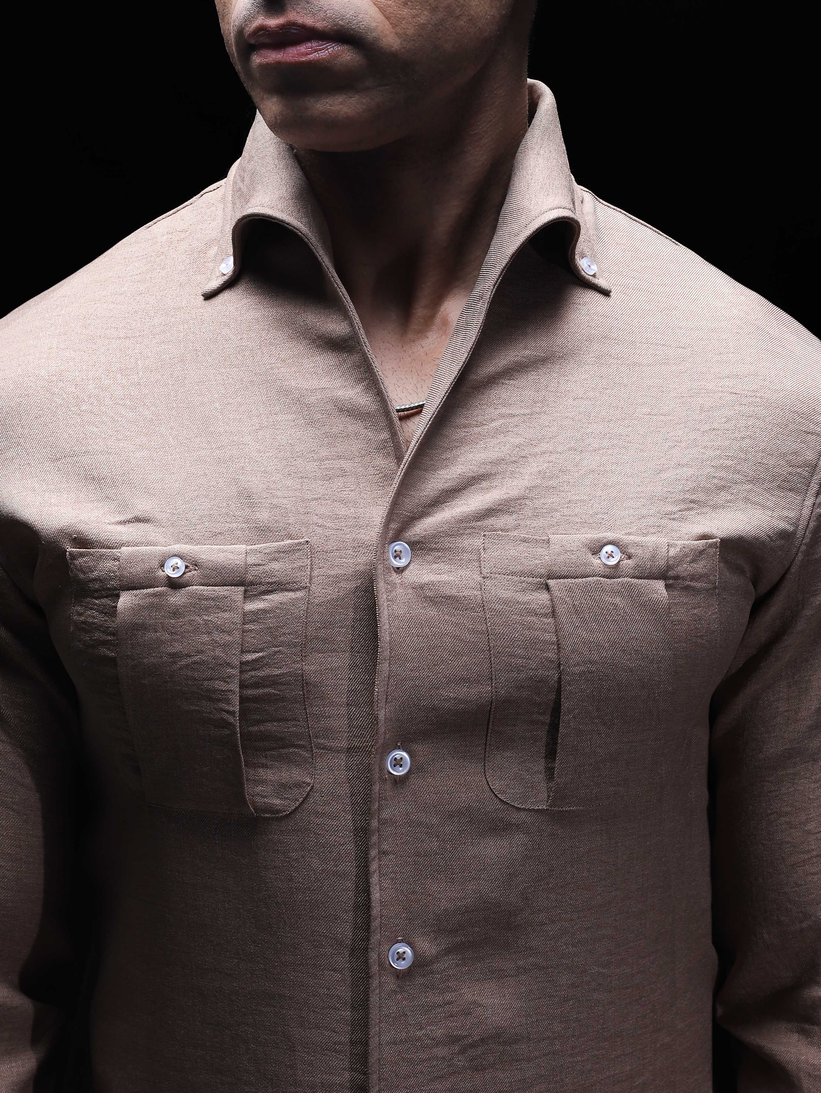 Sand One Piece Button-Down Cut Away Collar Shirt