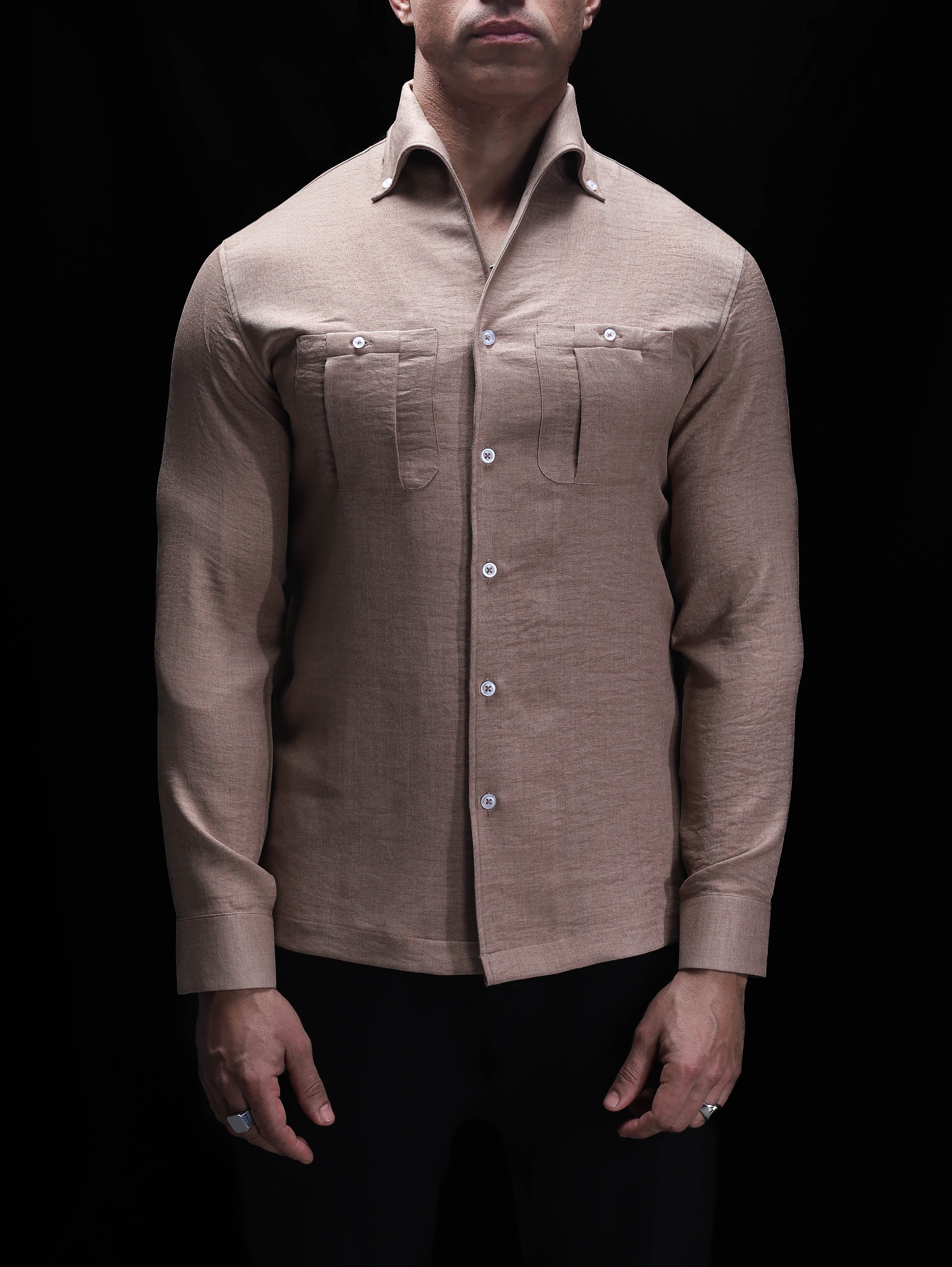 Sand One Piece Button-Down Cut Away Collar Shirt
