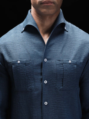 Steel Blue One Piece Button-Down Cut Away Collar Shirt