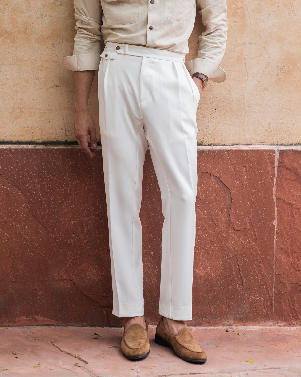 Sartorial White Double Pleated Italian Trousers