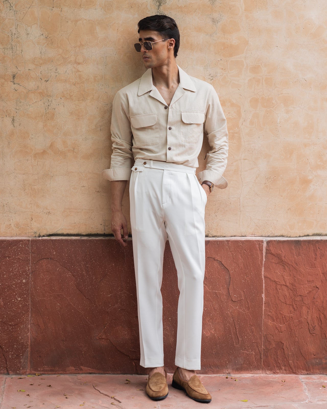Sartorial White Double Pleated Italian Trousers