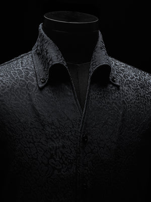 Black Leopard Jacquard Cooper Collar Shirt