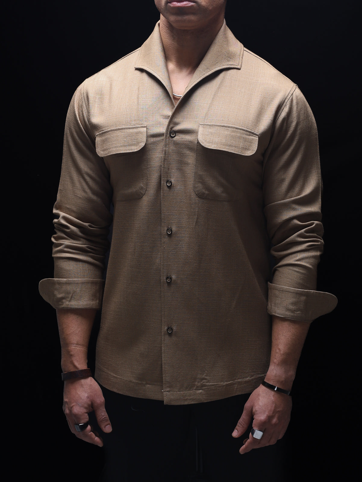 Taupe - One Piece Lapel Cooper Collar Shirt