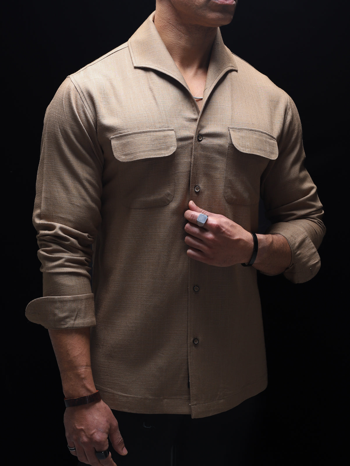 Taupe - One Piece Lapel Cooper Collar Shirt