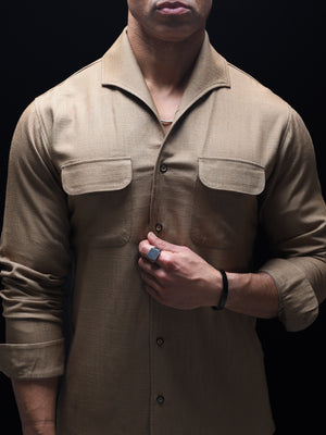 Taupe - One Piece Lapel Cooper Collar Shirt