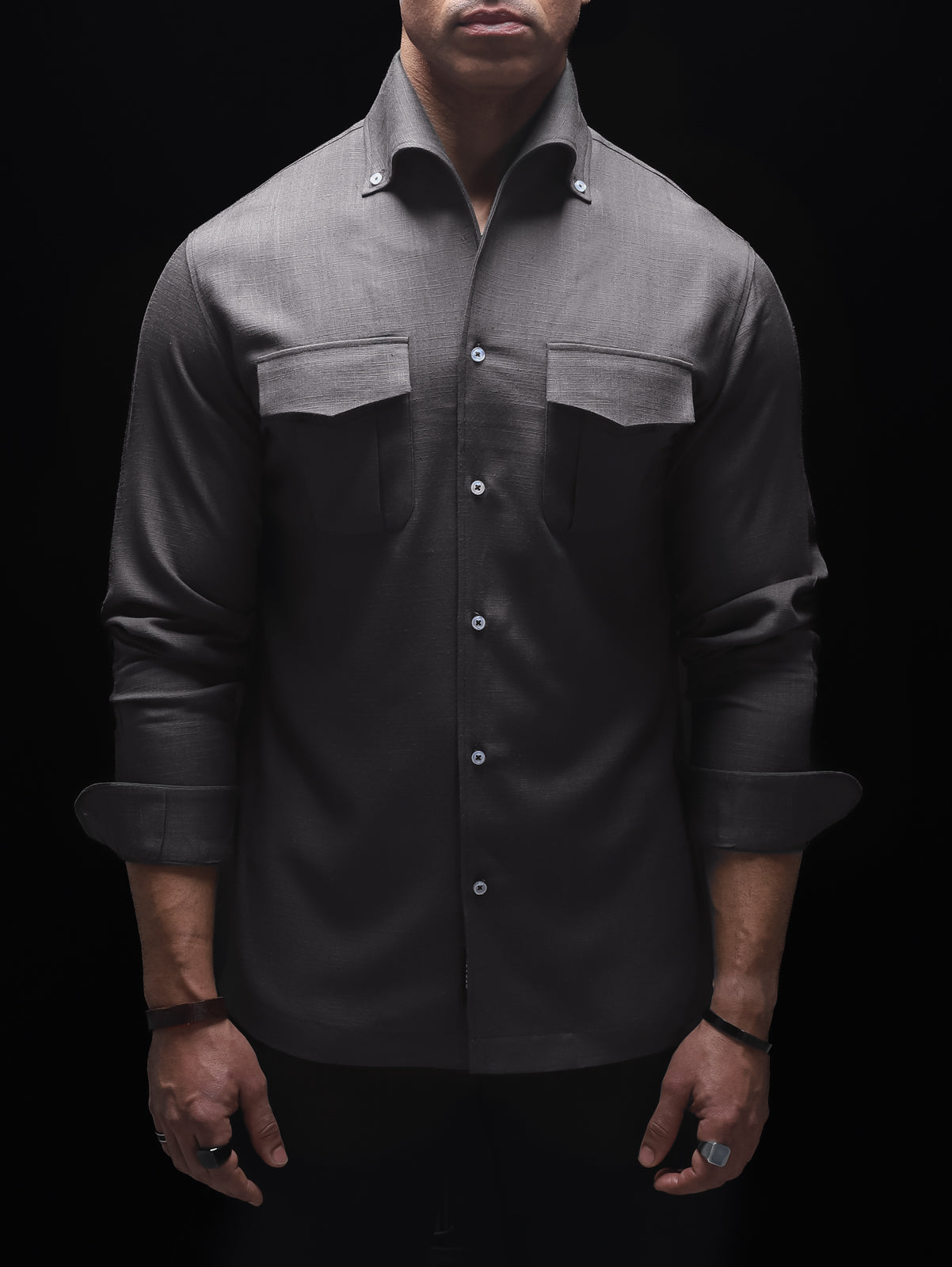 Grey - One Piece Button Down Cooper Collar Shirt