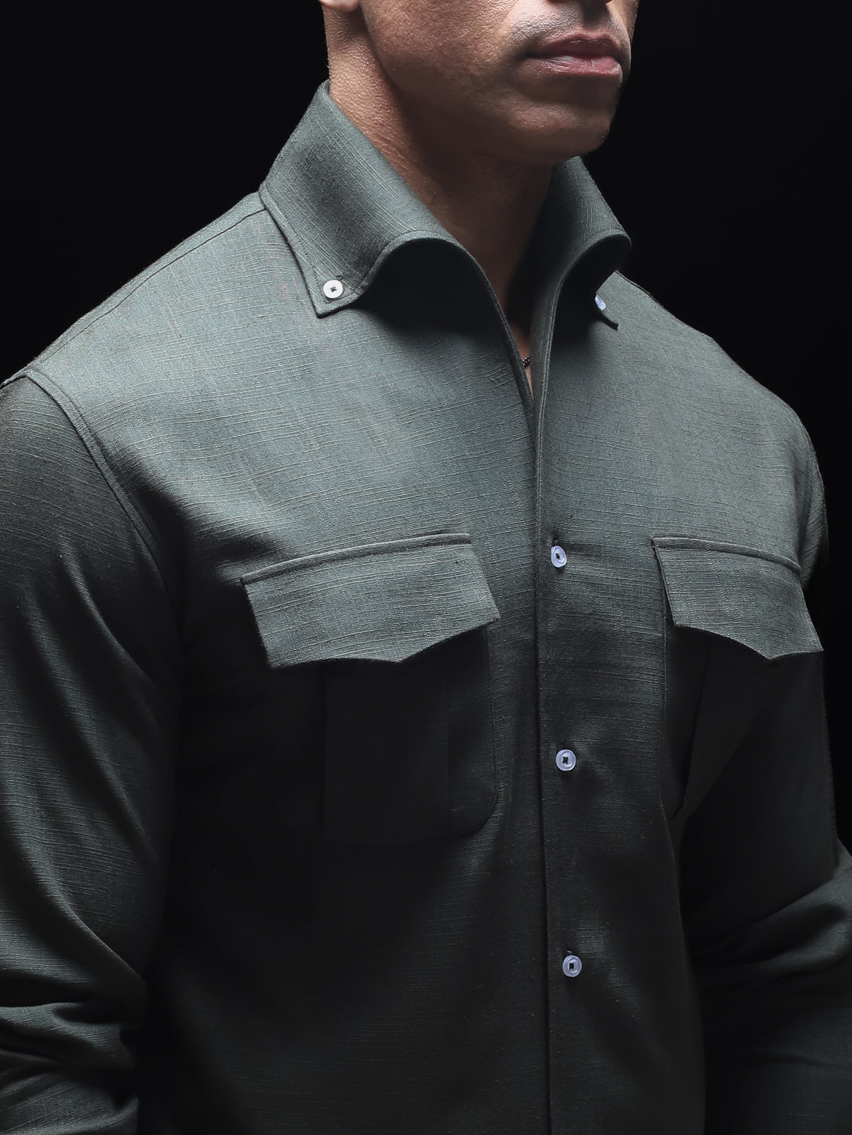 Green - One Piece Button Down Cooper Collar Shirt
