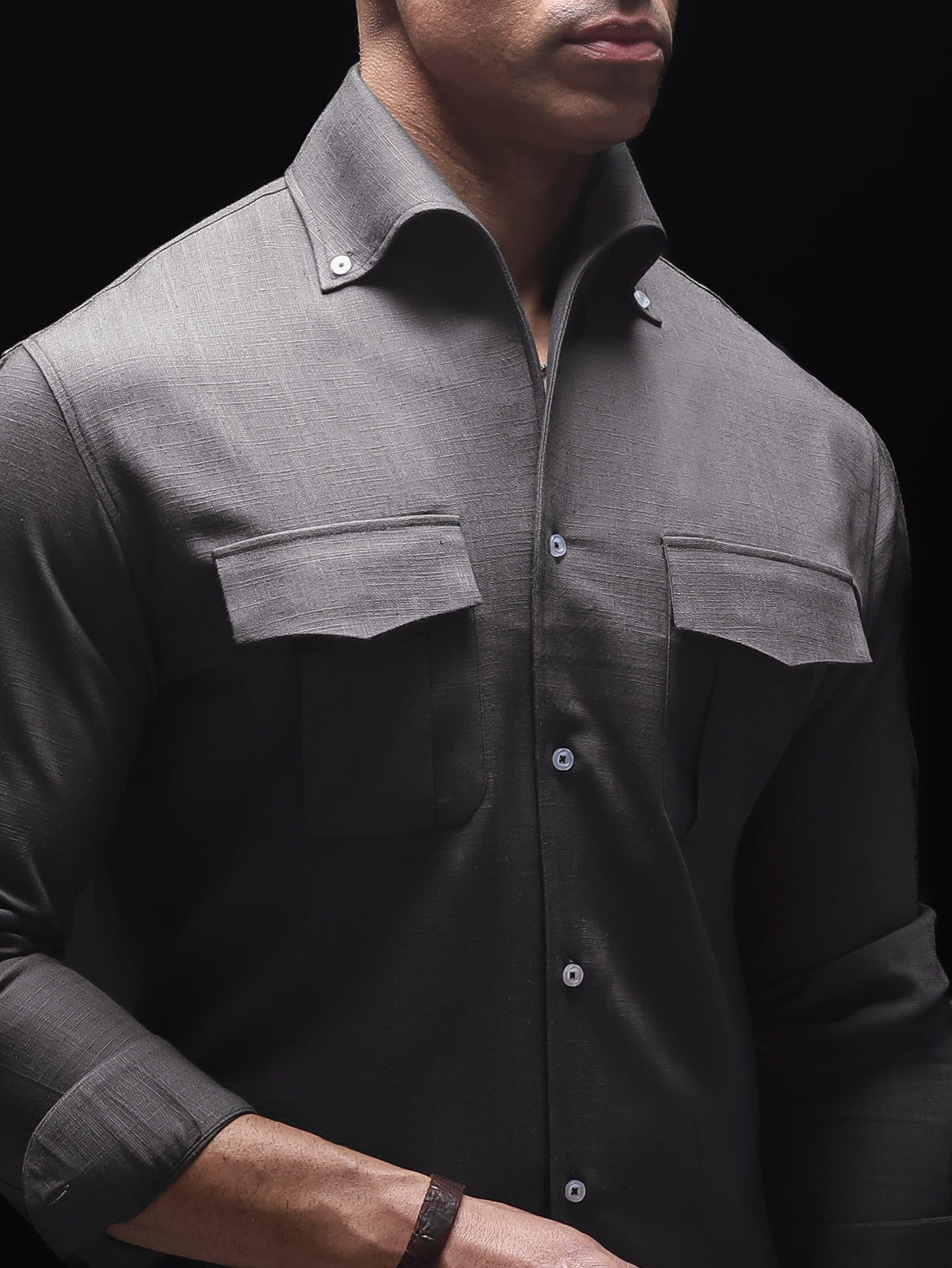 Grey - One Piece Button Down Cooper Collar Shirt