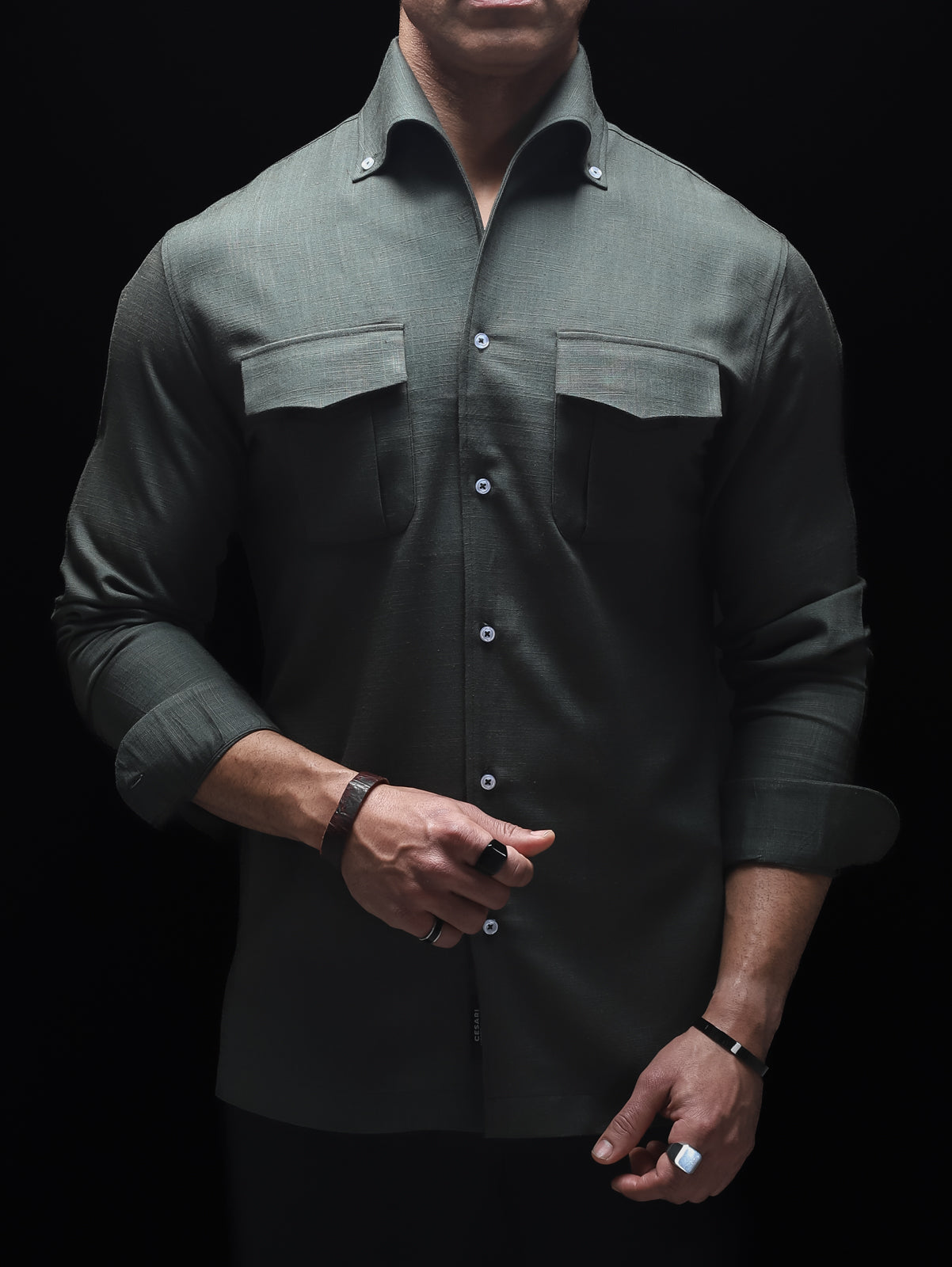 Green - One Piece Button Down Cooper Collar Shirt