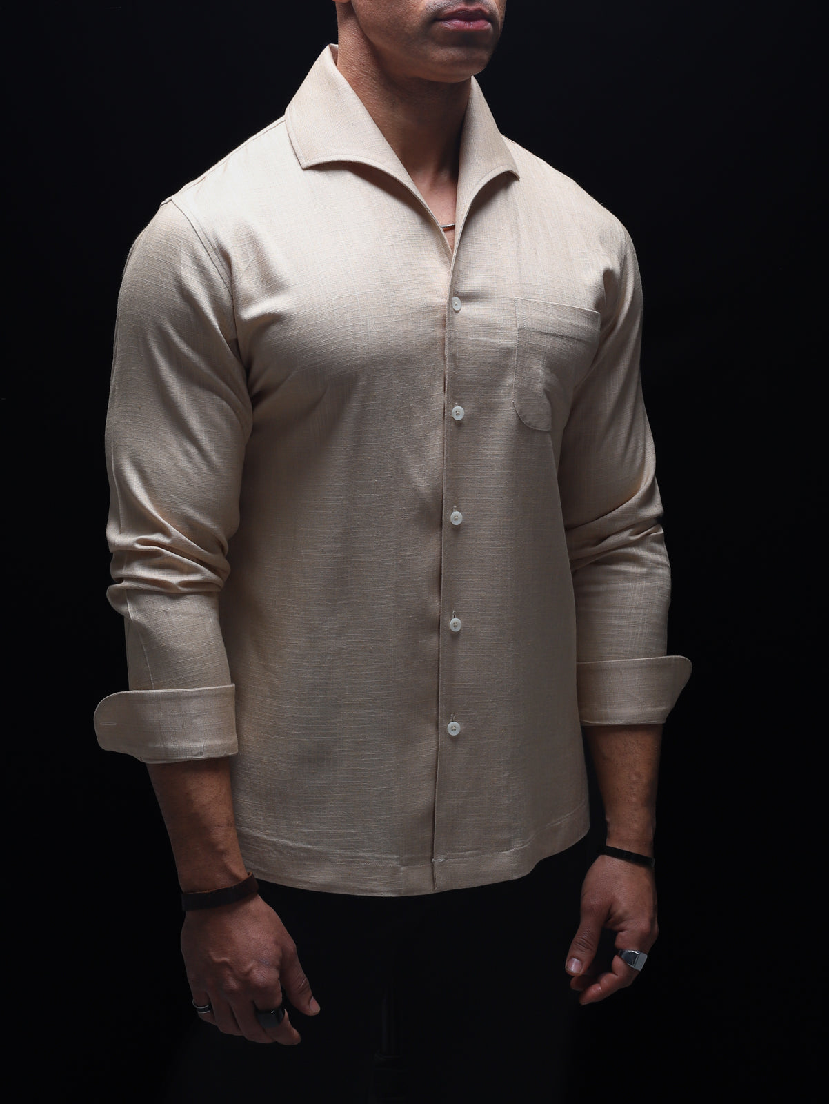 Beige - One Piece Lapel Cooper Collar Shirt