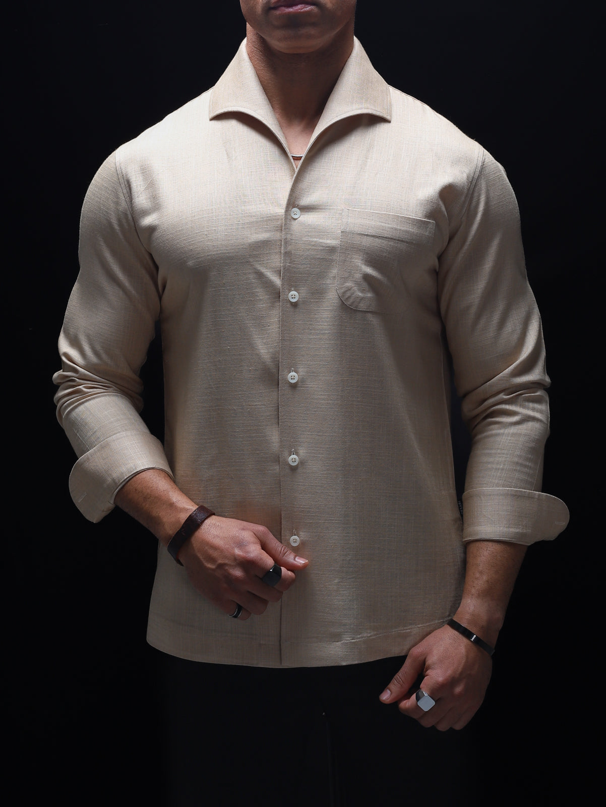 Beige - One Piece Lapel Cooper Collar Shirt
